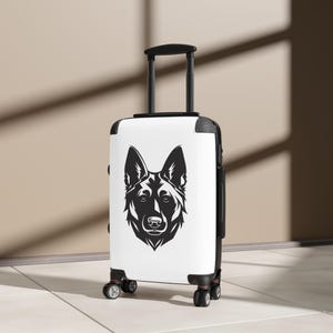 Elegante maleta para amantes de los perros con diseño de pastor alemán: ideal para viajeros y dueños de mascotas.