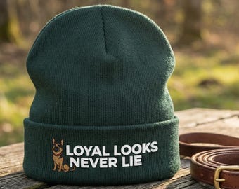 Embroidered Dog Knit Beanie: Loyal Looks Never Lie, German Shepherd Logo