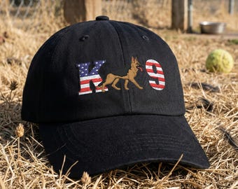 Patriotic K9 German Shepherd Dad Cap - USA Flag Design on K and 9