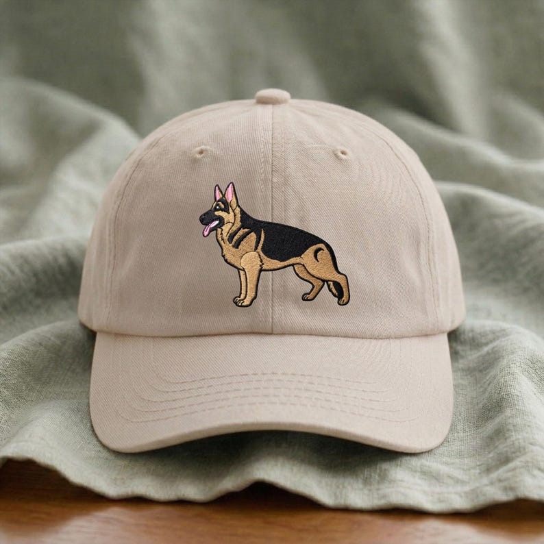 Gorra de pastor alemán bordada: postura de exhibición canina, regalo para amantes, dueños, entrenadores y cuidadores de pastores alemanes. Stone