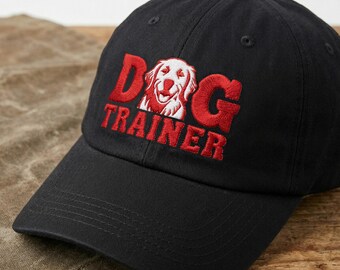 Embroidered Golden Retriever Dog Trainer Hat: Red & White Embroidery Design