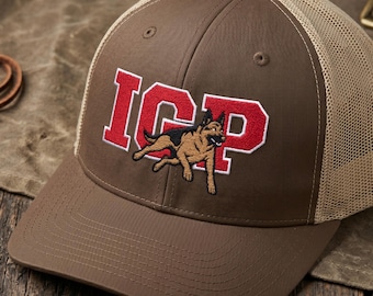 Bestickter IGP Snapback Trucker Hut mit Polyester Mesh: Schäferhund Logo, Geschenk für Hundesporttrainer und Handler