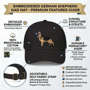 Gorra de pastor alemán bordada: postura de exhibición canina, regalo para amantes, dueños, entrenadores y cuidadores de pastores alemanes. imagen 4