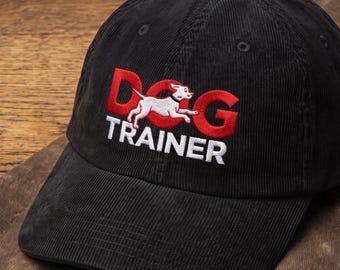 Embroidered Corduroy Dog Trainer Hat: Pointer Leaping Dog Design