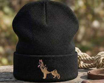 Embroidered German Shepherd Knit Beanie: Gift For Dog Lovers, Trainers, Owners