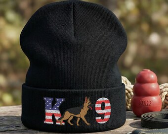 Gestickte K9 American Flagge Mütze: Deutscher Schäferhund Logo, Vaterländische Strickmütze für Hundetrainer