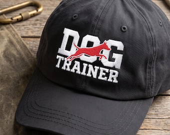 Dog Trainer Baseball Hat: Embroidered Leaping Dog Logo, Soft Cotton Dad Cap