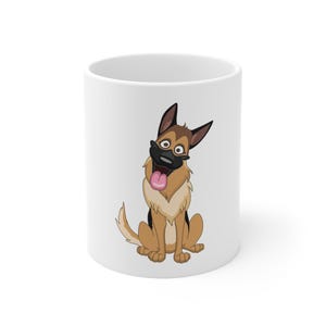 Taza de cerámica blanca para amantes de los perros, 11 oz con una caricatura de un divertido pastor alemán