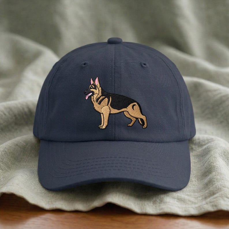 Gorra de pastor alemán bordada: postura de exhibición canina, regalo para amantes, dueños, entrenadores y cuidadores de pastores alemanes. Navy