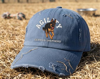 Distressed Agility German Shepherd Baseball Cap: Gift for GSD Owners, Trainers, Handlers, IGP, Obedience