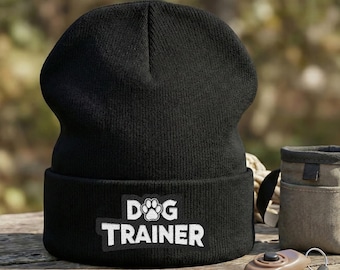 Embroidered Dog Trainer Knit Beanie: Paw Logo, Gift For Canine Trainers