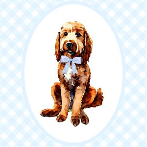 Baby Blue **Custom** Dog Portrait, Decor, Watercolor Dog Nursery Print, Baby Nursery, Gingham Wall Print, Coquette Bow Art, Puppy Nursery