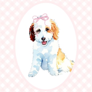 Baby Pink **Custom** Dog Portrait, Decor, Watercolor Dog Nursery Print, Baby Nursery, Gingham Wall Print, Coquette Bow Art, Puppy Nursery