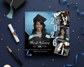 Folleto de invitación de graduación editable / Invitación para fiesta de graduación de la generación de 2026 / Folleto de graduados / Plantilla de invitación de graduación de Canva