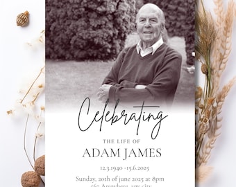 Minimalist Editable Funeral Invitation Template, Evite Invitation, Printable Memorial Card, Death Announcement, Celebration of Life Invite