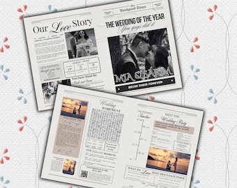 Wedding Newspaper Template with Photo | Editable Wedding Program | Newlywed Times | Marriage Itinerary | Custom Wedding Keepsake