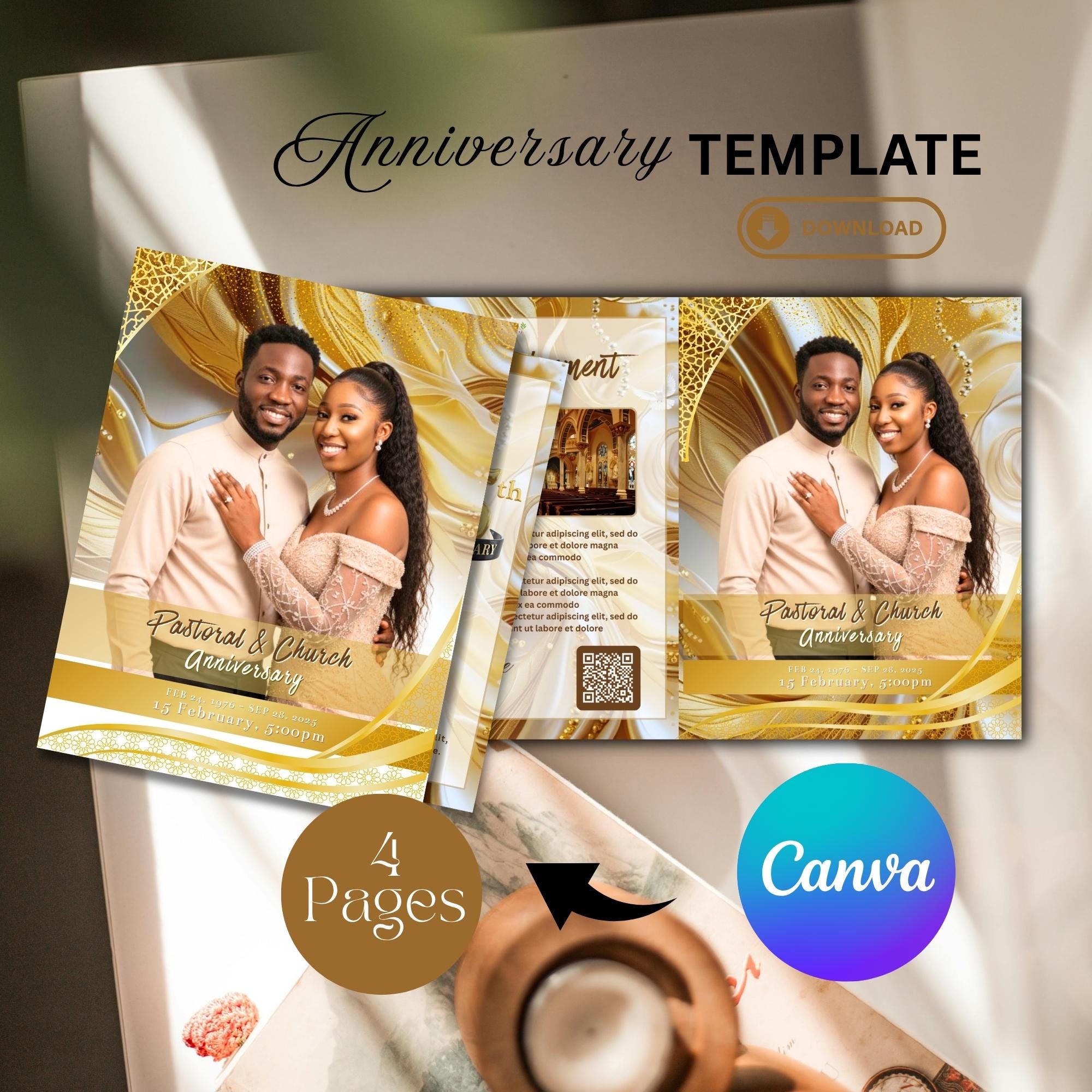 Pastoral Anniversary Program Template, Church Bifold Brochure, Editable ...