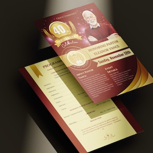Pastor Anniversary Program Template, Maroon Gold Canva Template, Church Bulletin, Church Anniversary, Pastor Appreciation, One Sheet 2 Pages