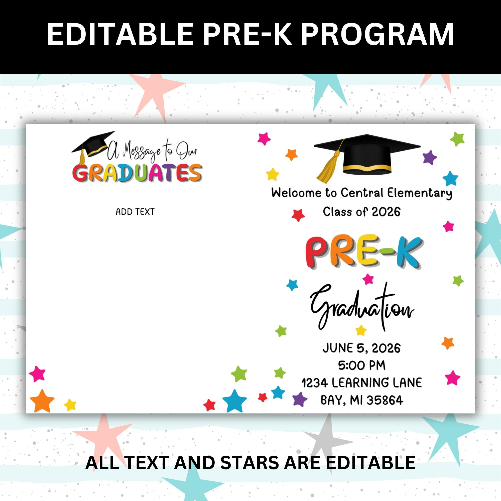 Pre K Graduation Program Example Editable Pre-k Graduation Program Template | Canva Preschool Graduation ...