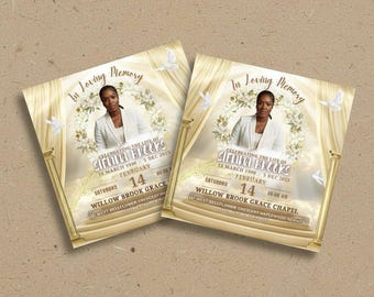 Folleto de anuncio de funeral conmemorativo / Folleto conmemorativo / Plantilla de invitación a funeral / Folleto de "Descanse en paz" / Plantilla editable de Canva