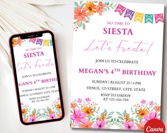 Invitación de cumpleaños: Cactus rosa intenso (plantilla editable de 5x7)