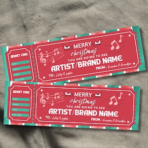 Christmas Concert Ticket Gift Voucher: Printable Surprise Reveal (Editable Template)