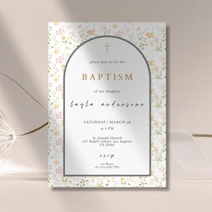 Modern Baptism Invite, Classic Baptism Template, Editable Arch Baptism Invitation, Minimalist Baptism Invite, Instant Download Canva Pdf
