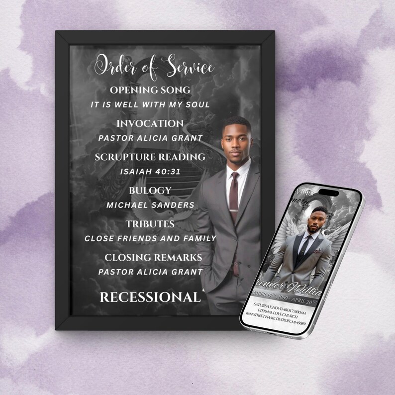 Grey Classic 8 Page Silver Funeral Memorial Template, 17x11 Obituary ...