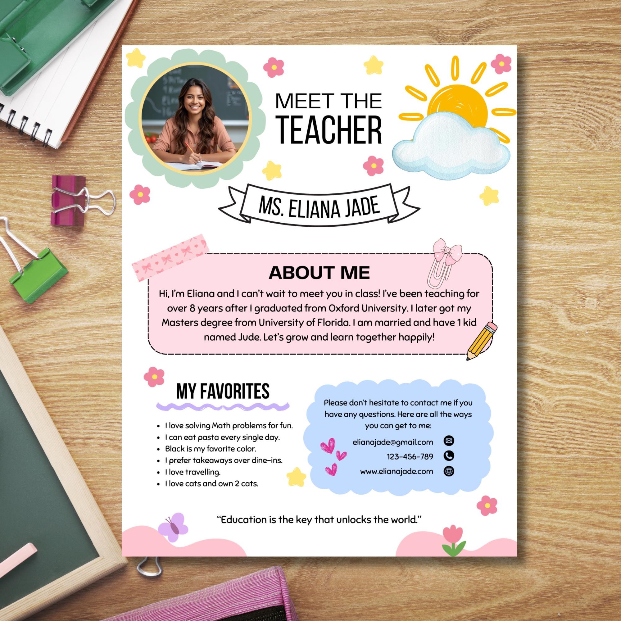 Editable Meet the Teacher Template, First Day of School, Back to School ...