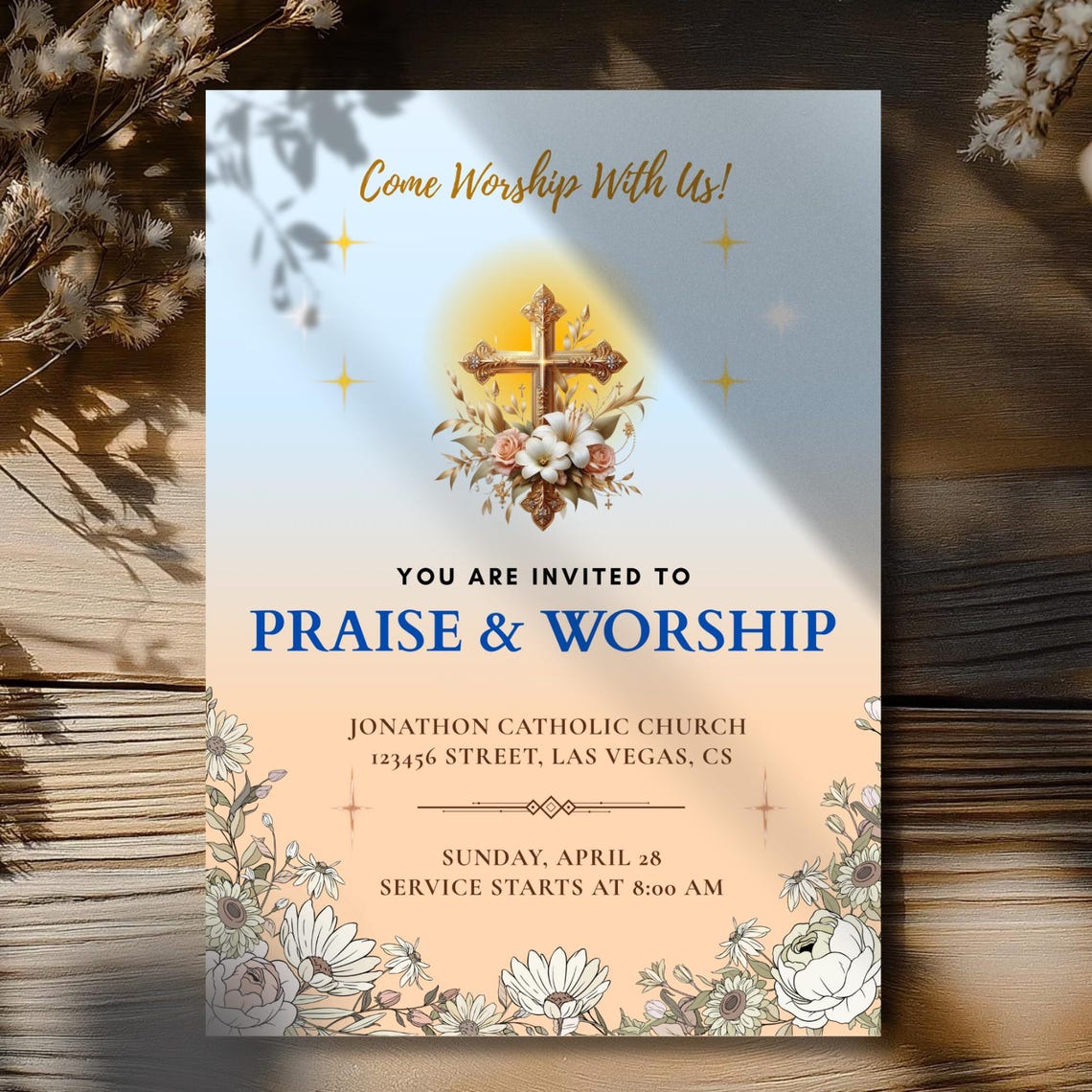 Editable Church Flyer Invitation: Prayer, Worship, Bible Study (digital ...
