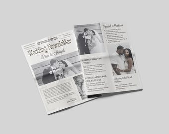 Large Newspaper Wedding Program, Canva Wedding Newspaper Template, Printable Wedding Invitation, Editable Wedding Day Custom Newspaper Guide