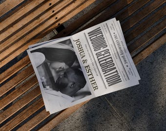 Hochzeitszeitungsvorlage mit Foto, bearbeitbare Hochzeitszeitungsvorlage, Hochzeitsprogramm, Brautpaar, Zeitungsreiseplan, Ehe