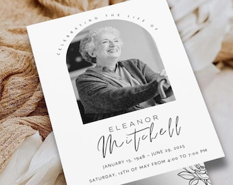 Minimalist Funeral Program with Photo, Foldable Celebration of Life Template, Memorial Order of Service, Tribute Booklet Design Canva