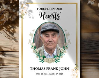 Greenery Funeral Program Template: Editable Celebration of Life (Digital File, Canva Template)