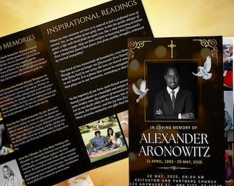 8 Page Funeral Program Template, Obituary Canva Template, Elegant Black Keepsake, Celebration of Life, Memorial Funeral  Program  8.5x11