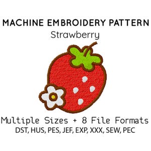 Strawberry EMBROIDERY MACHINE FILES pattern design hus jef pes dst all formats berry fruit summer Instant Download digital applique cute