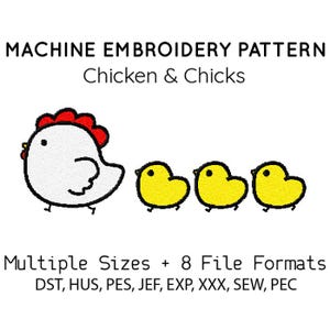 Chicken and Chicks EMBROIDERY MACHINE FILES pattern design hus jef pes dst all formats bird spring Instant Download digital applique cute