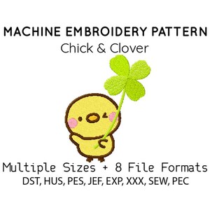Chick and clover EMBROIDERY MACHINE FILES pattern design hus jef pes dst all formats bird spring animal Instant Download digital cute