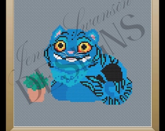 Blue Tiger Cross Stitch Pattern – Modern K-Pop Decor (PDF Pattern, PK Compatible)
