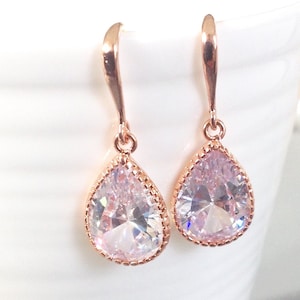 Rose Gold earrings, Rose Gold earrings,Rose Gold gifts, Rose gold and cubic zirconia earrings,Mom gifts, Mothers Day gift image 1