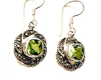 Unique Peridot Gemstone and Silver Earrings - August Birthstone Gift for Her - Sterling Silver Green Earrings - Handmade jewelry