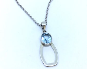 Sterling Silver 925 Necklace, Gift for Her, Women Jewelry Blue Topaz Pendant Necklace Birthstone necklace Gift for mom wife