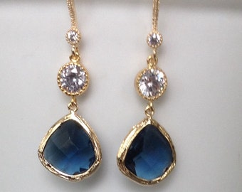 Blue Sapphire Wedding jewelry, Blue sapphire jewelry, blue sapphire bridal earrings,something blue, Mothers Day sapphire blue earrings