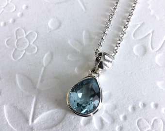 Blue Topaz Pendant Necklace, Sterling Silver 925 Necklace, Gift for Her, Women Jewelry Blue Topaz, Birthstone necklace Gift for mom wife