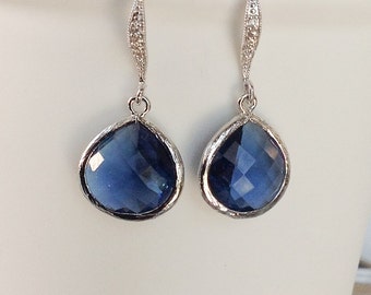 Blauwe oorbellen, marineblauwe oorbellen, blauwe oorbellen, blauwe oorbellen zilver, bruidsmeisje blauwe geschenken, blauwe hangoorbellen, cadeau voor haar
