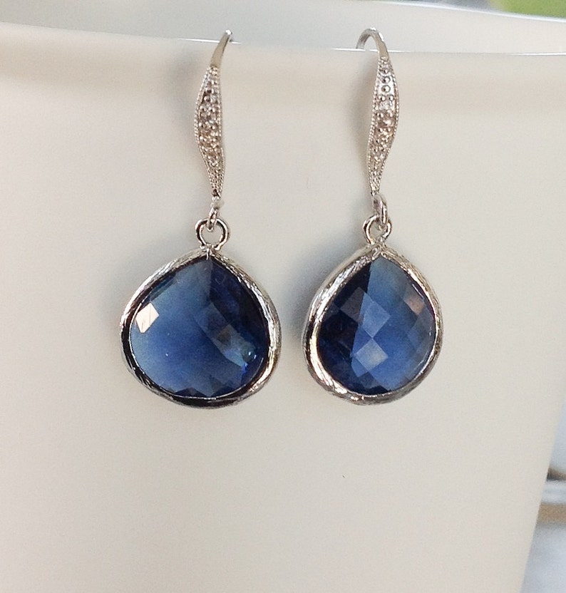 Blue Earrings Navy Blue Earrings Blue Drop Earrings Blue Etsy