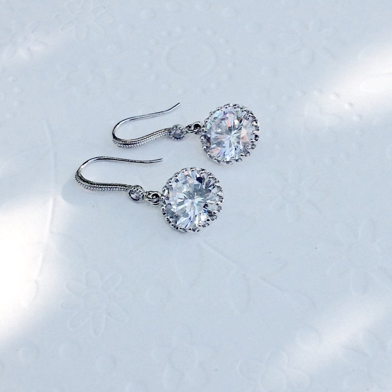 Silver earrings, Christmas Gift, Crystal Earrings, Crystal Drop Earrings wedding Jewelry bridesmaid Gift Bridesmaids Earrings Cubic zirconia image 4