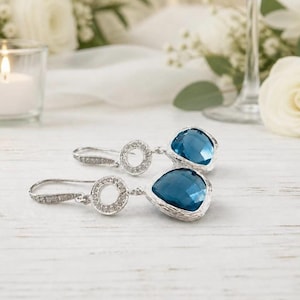 Bridesmaid Earrings - Bridal Earrings Drop - September Birthstone - Anniversary Jewelry Gifts for Mom -  Blue Unique Sapphire Birthstone