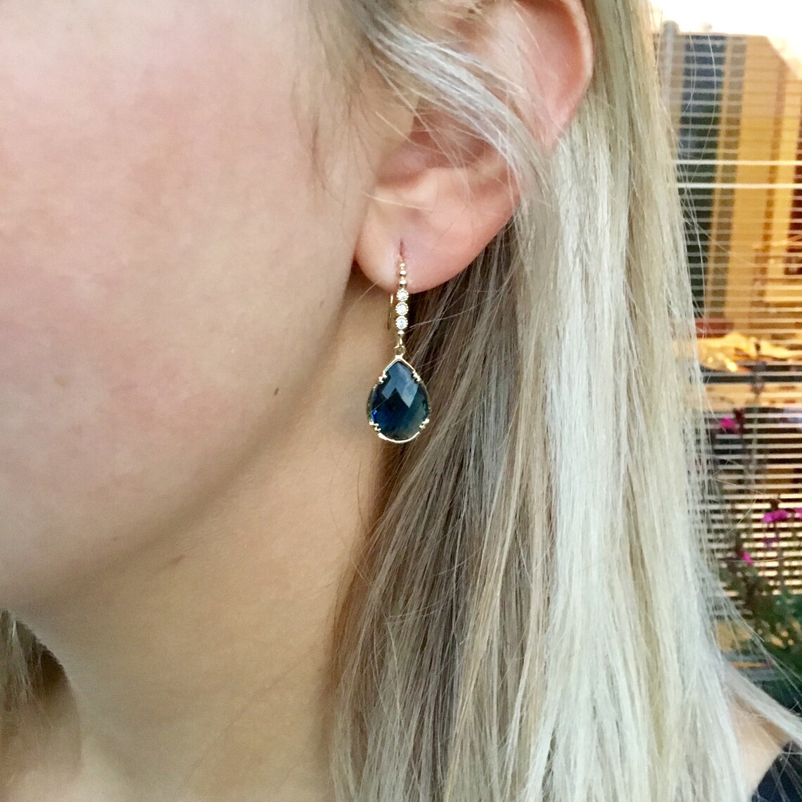Blue Dangle Earrings Blue Sapphire Earringsseptember Etsy