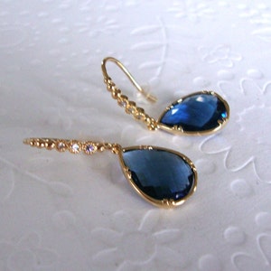 Blue Dangle Earrings, Blue Sapphire Earrings,September Birthstone, Blue Earrings, Gold Dangle earring, Gift for her, wife, mom, friend Gift, image 2